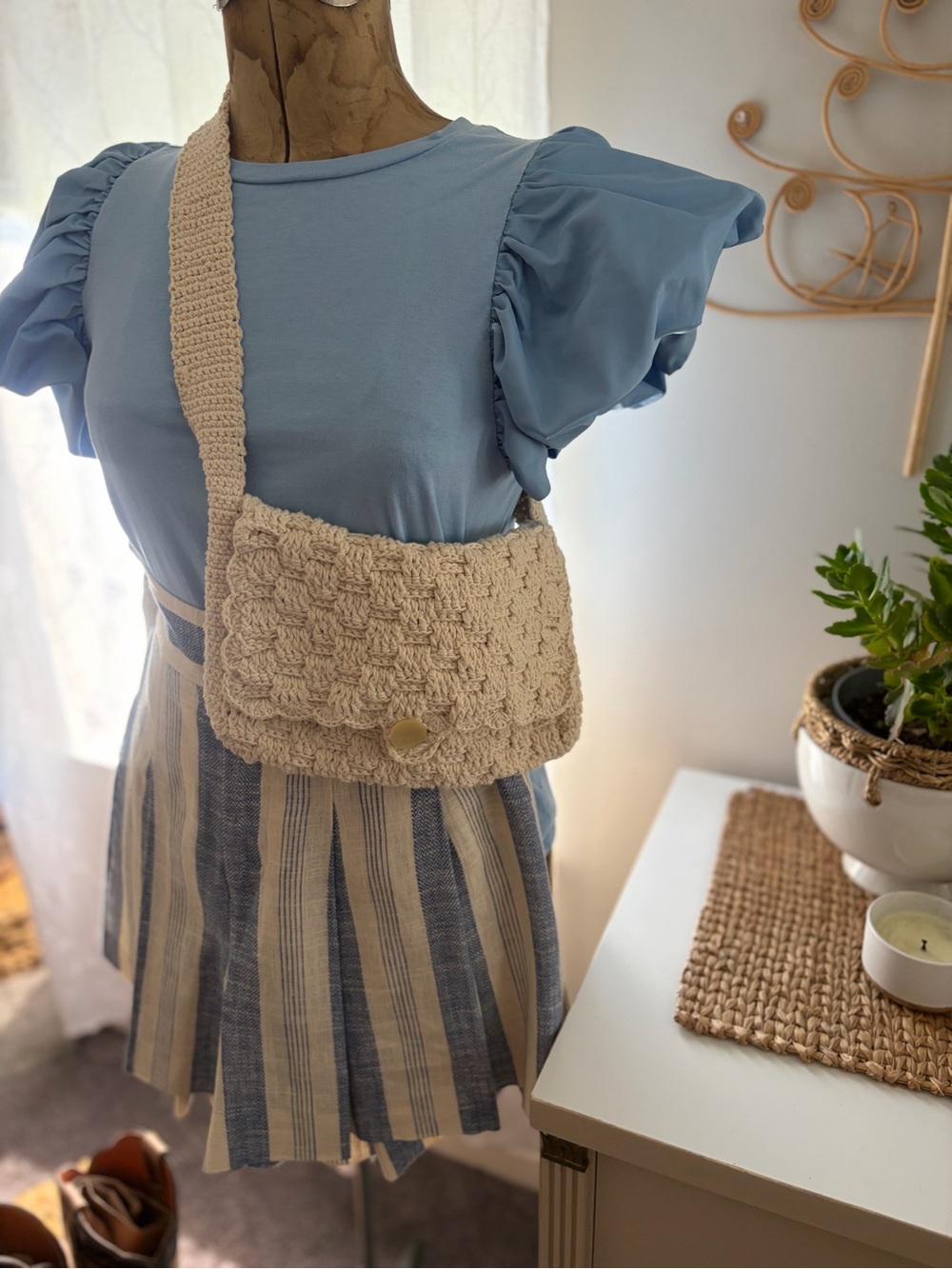 Light Blue Puff Sleeve Women's Top